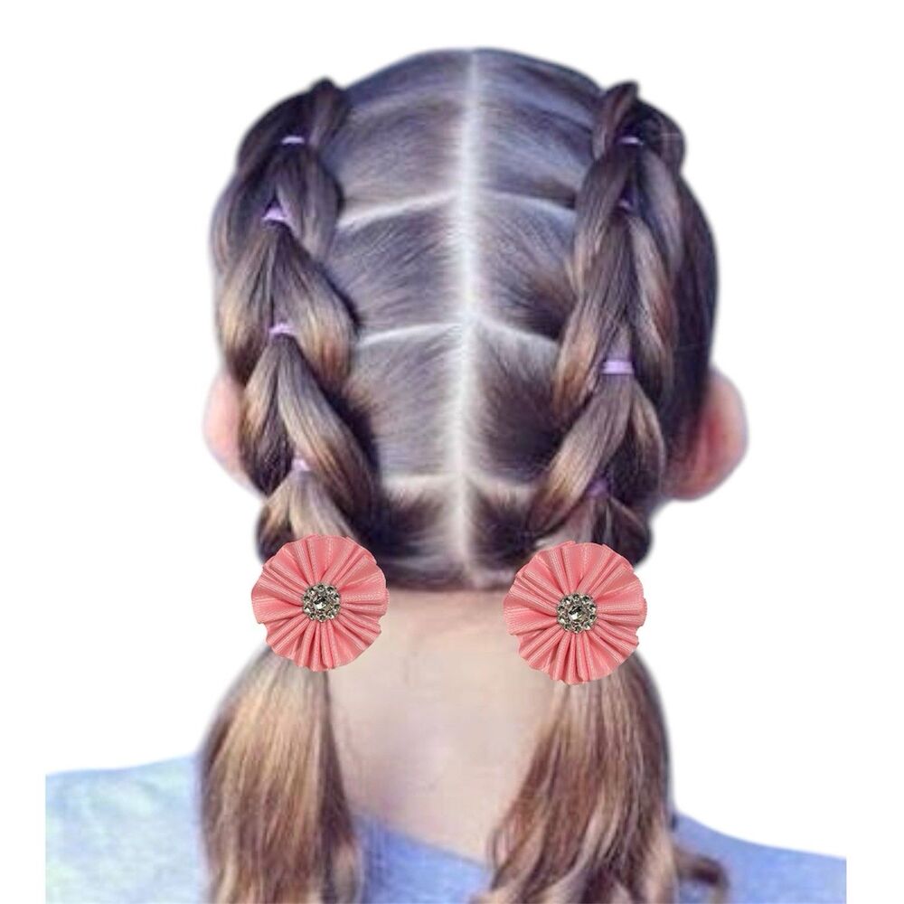 Hair Bow Set 2 Ponytail For Girls Pink 2 Inch New - Picture 4 of 12